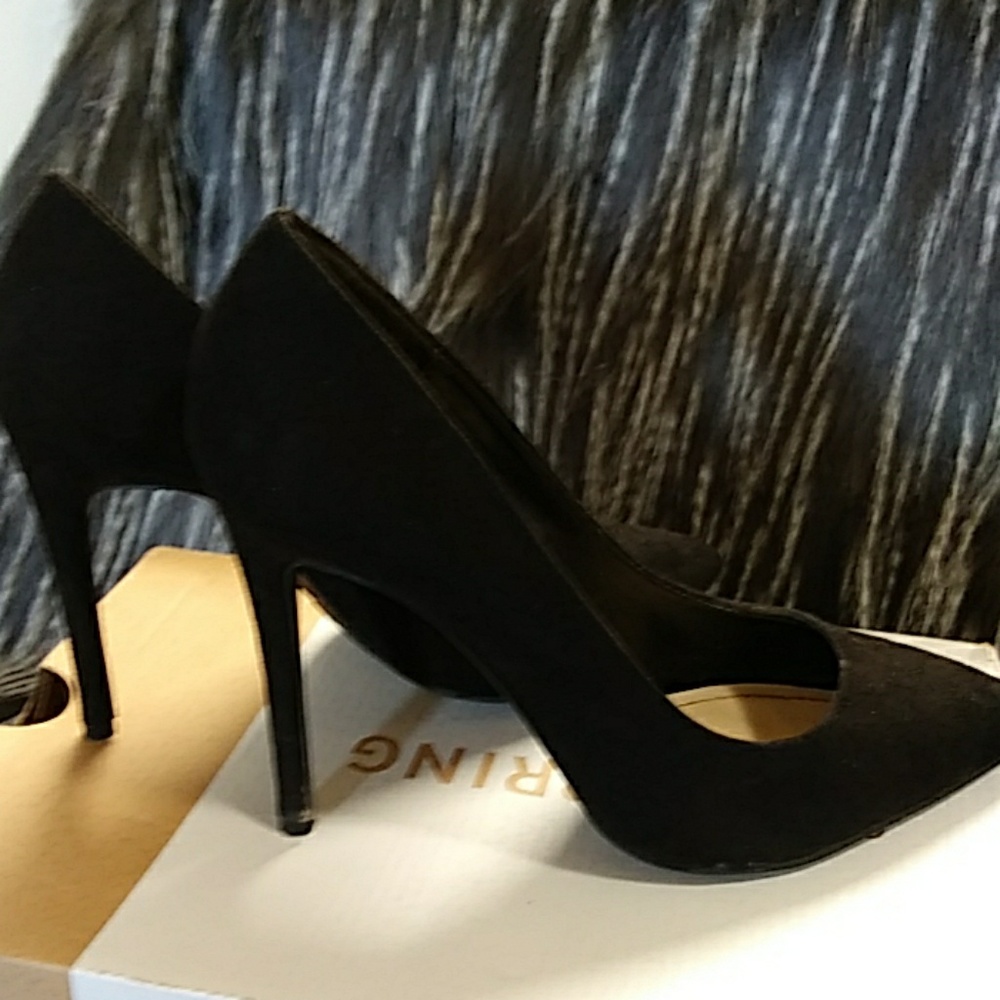 Black suede heel.